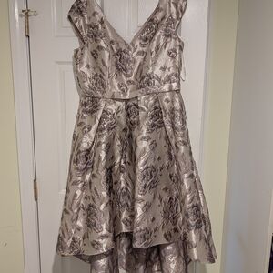 Brand New Oleg Cassini Floral High Low Dress in Metallic Purple